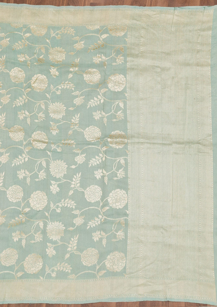 Sky Blue Zariwork Banarasi Saree-Koskii