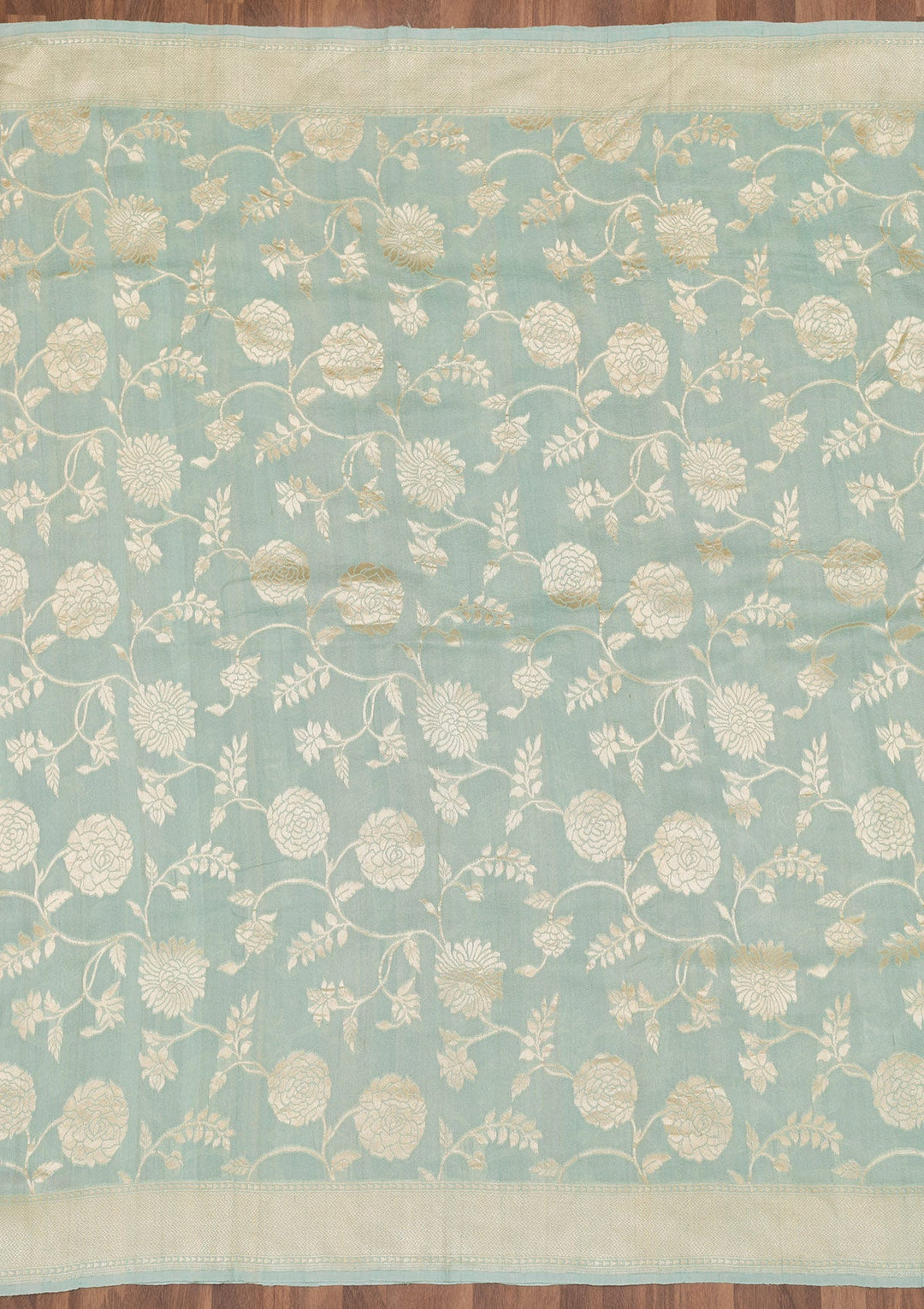 Sky Blue Zariwork Banarasi Saree-Koskii