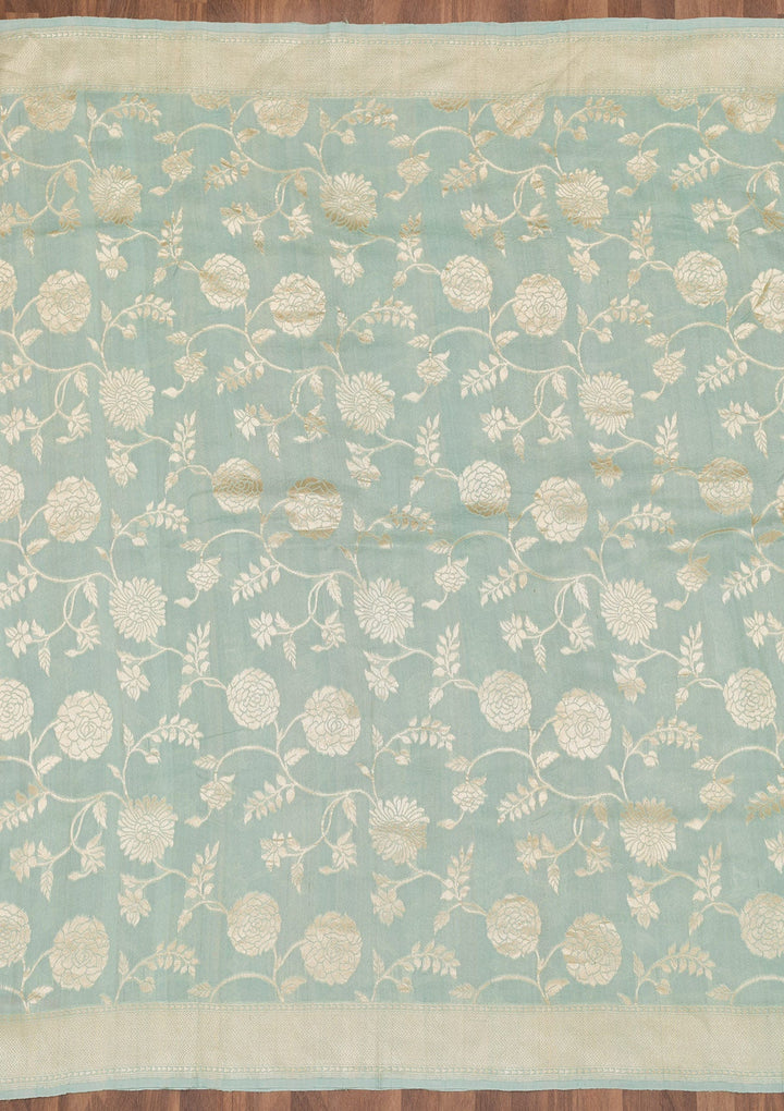 Sky Blue Zariwork Banarasi Saree-Koskii