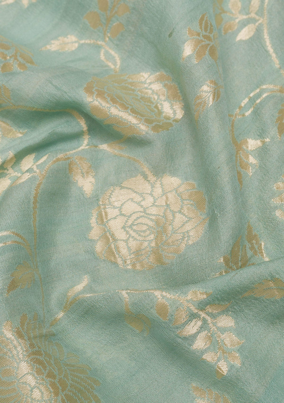 Sky Blue Zariwork Banarasi Saree-Koskii
