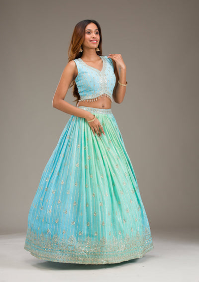 Sky Blue Zariwork Georgette Readymade Lehenga