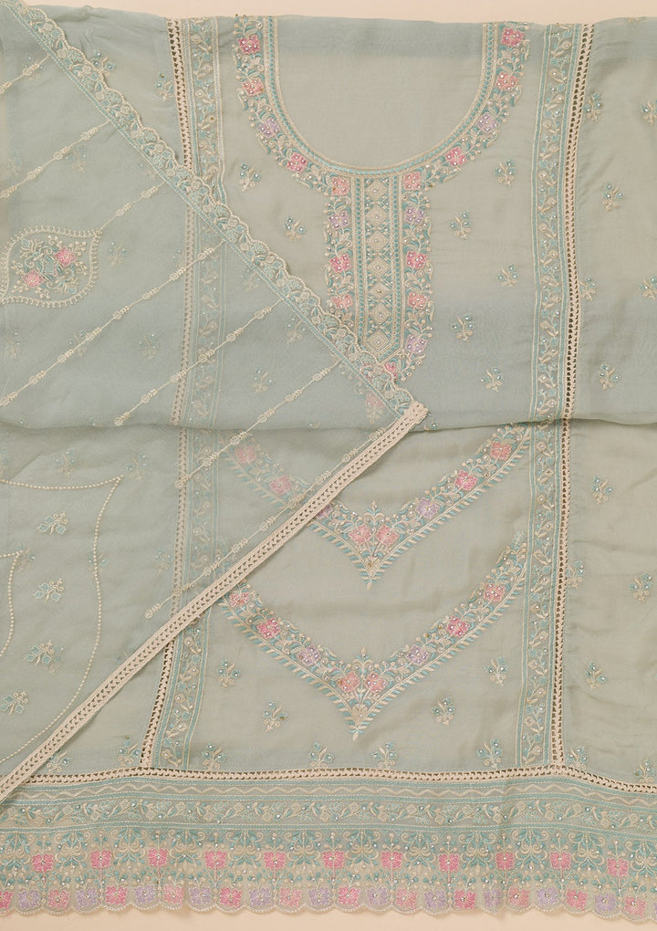Sky Blue Zariwork Georgette Unstitched Salwar Suit-Koskii