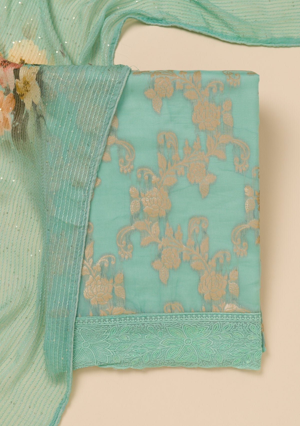 Sky Blue Zariwork Georgette Unstitched Salwar Suit-Koskii