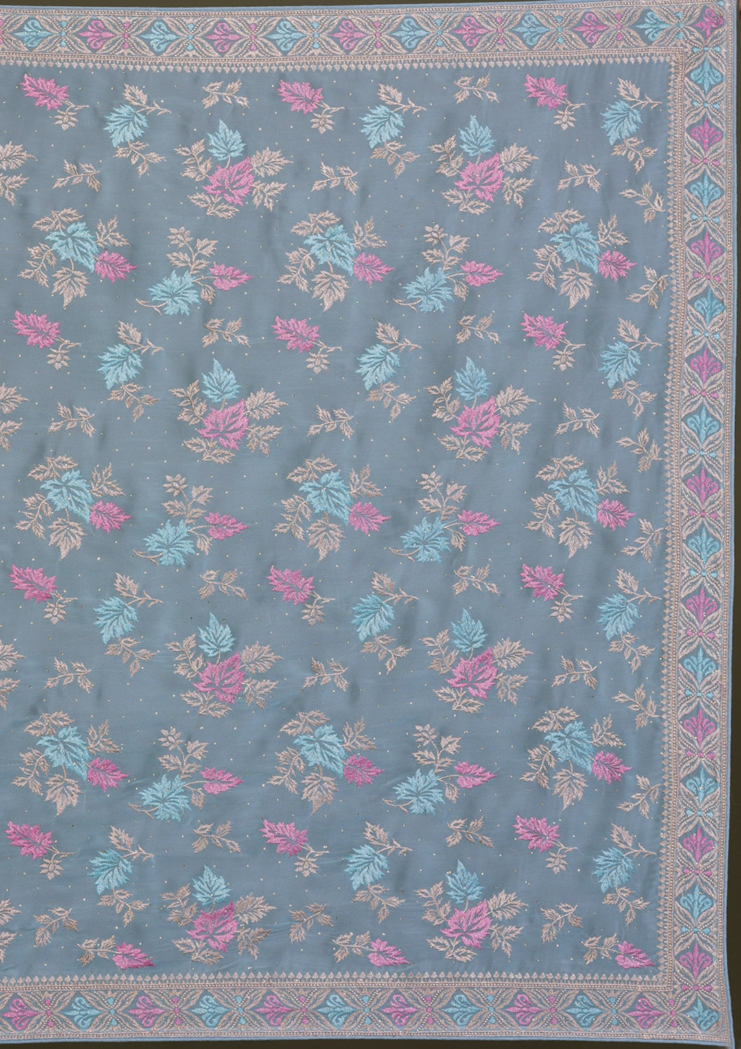 Sky Blue Zariwork Georgette Saree-Koskii