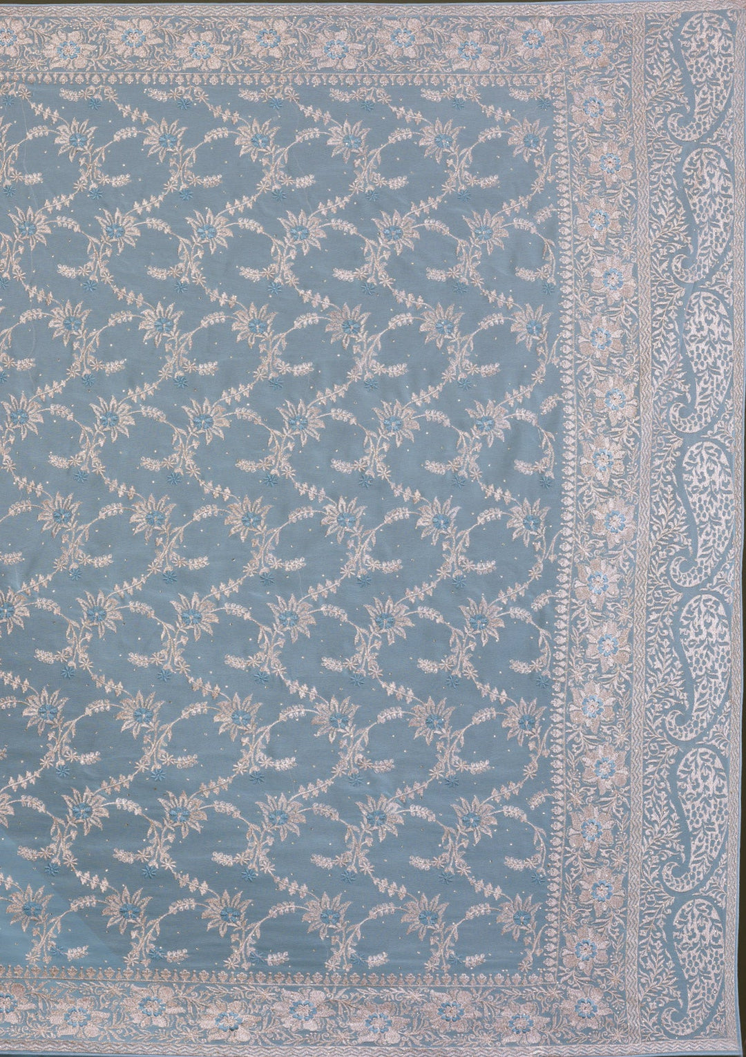 Sky Blue Zariwork Georgette Saree-Koskii