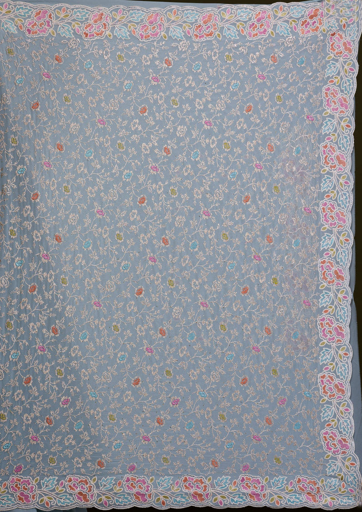 Sky Blue Zariwork Georgette Saree-Koskii