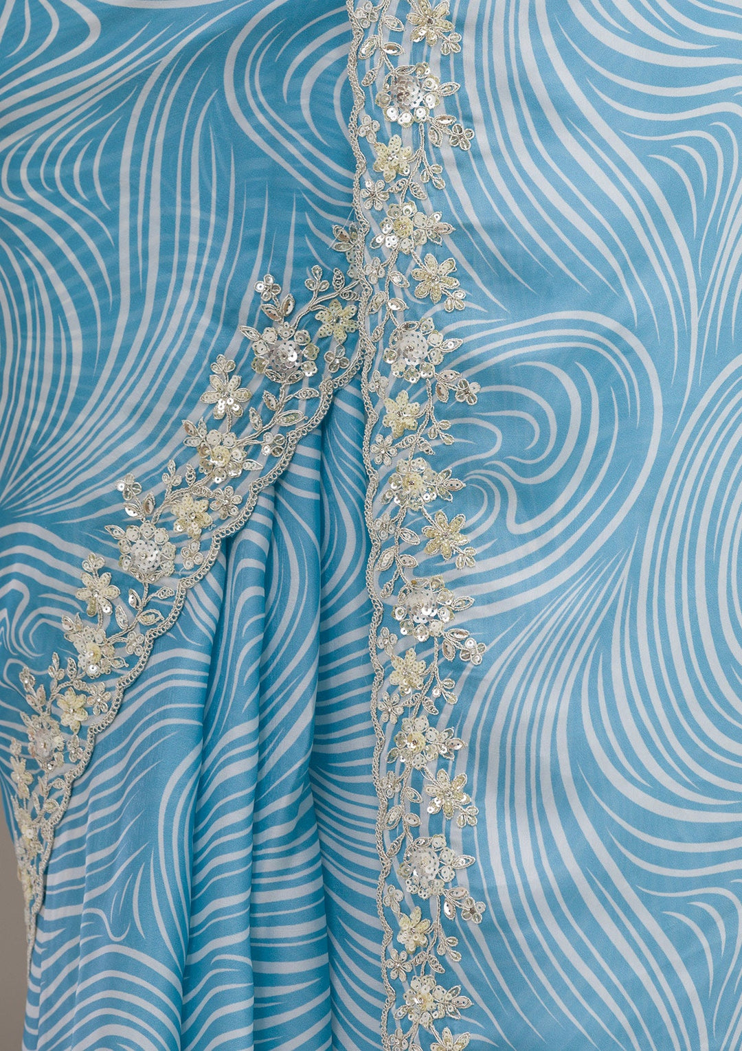 Sky Blue Zariwork Georgette Saree-Koskii