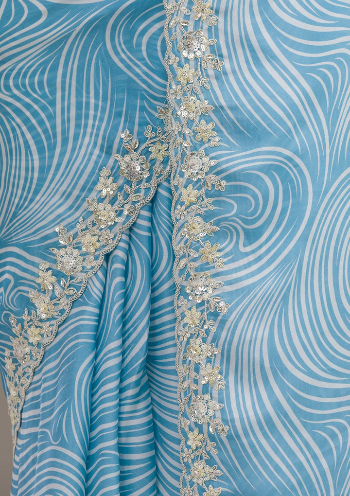 Sky Blue Zariwork Georgette Saree-Koskii
