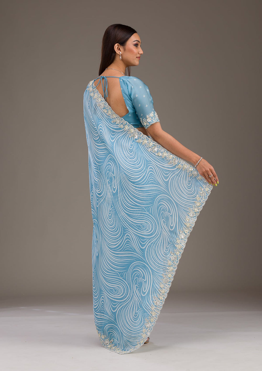 Sky Blue Zariwork Georgette Saree-Koskii