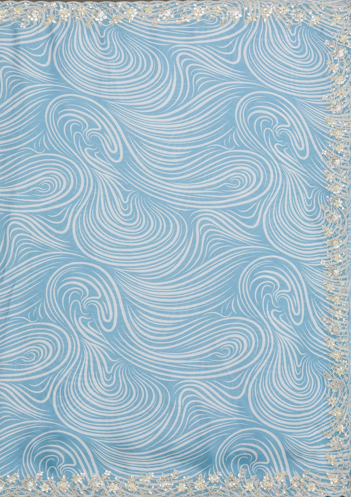 Sky Blue Zariwork Georgette Saree-Koskii