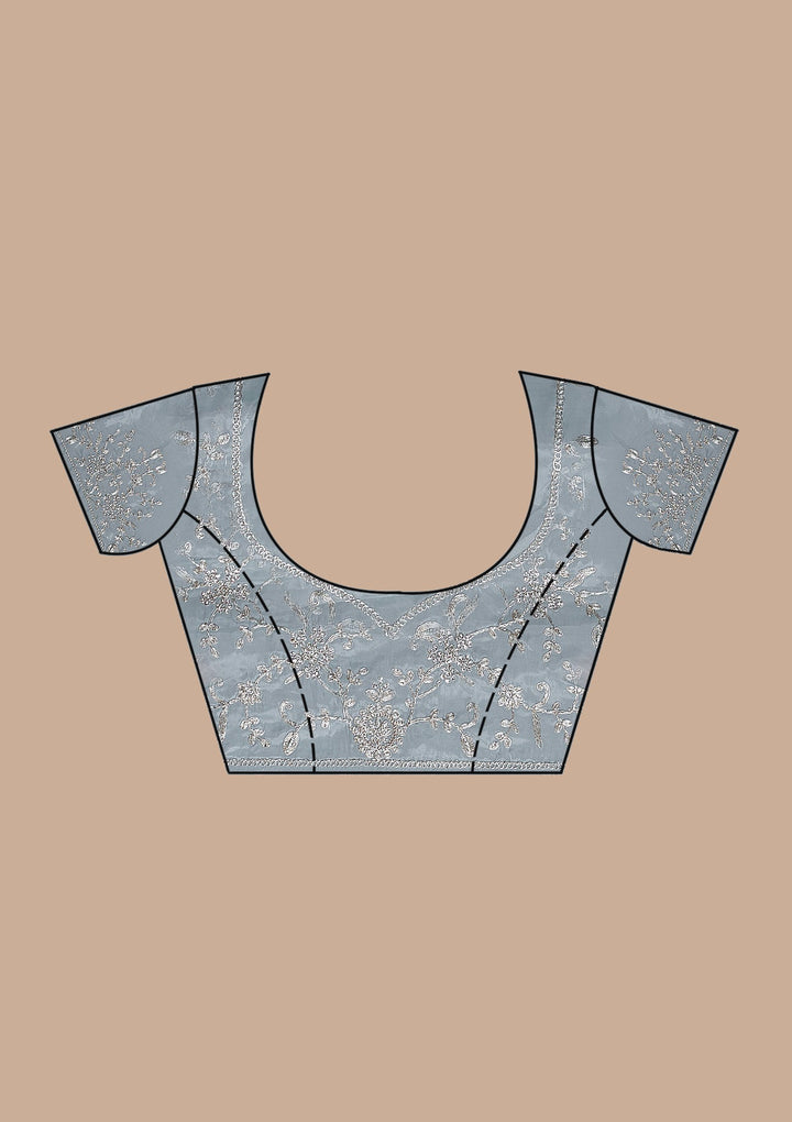 Sky Blue Zariwork Organza Saree-Koskii