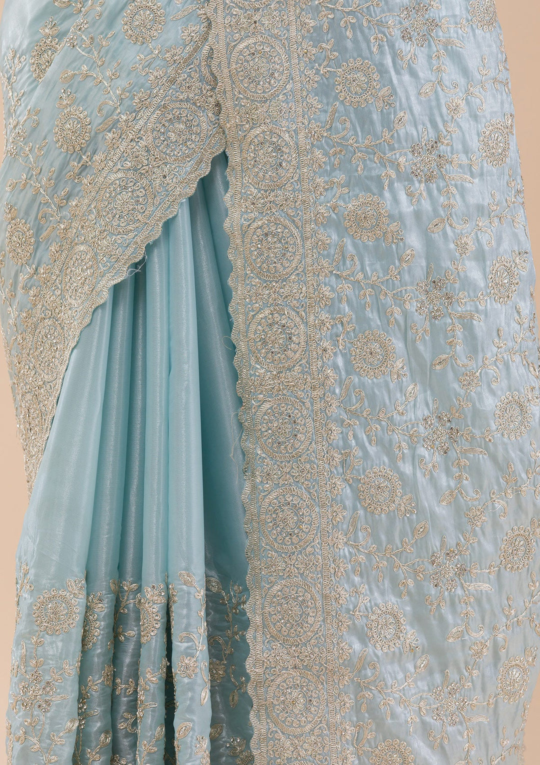 Sky Blue Zariwork Organza Saree-Koskii