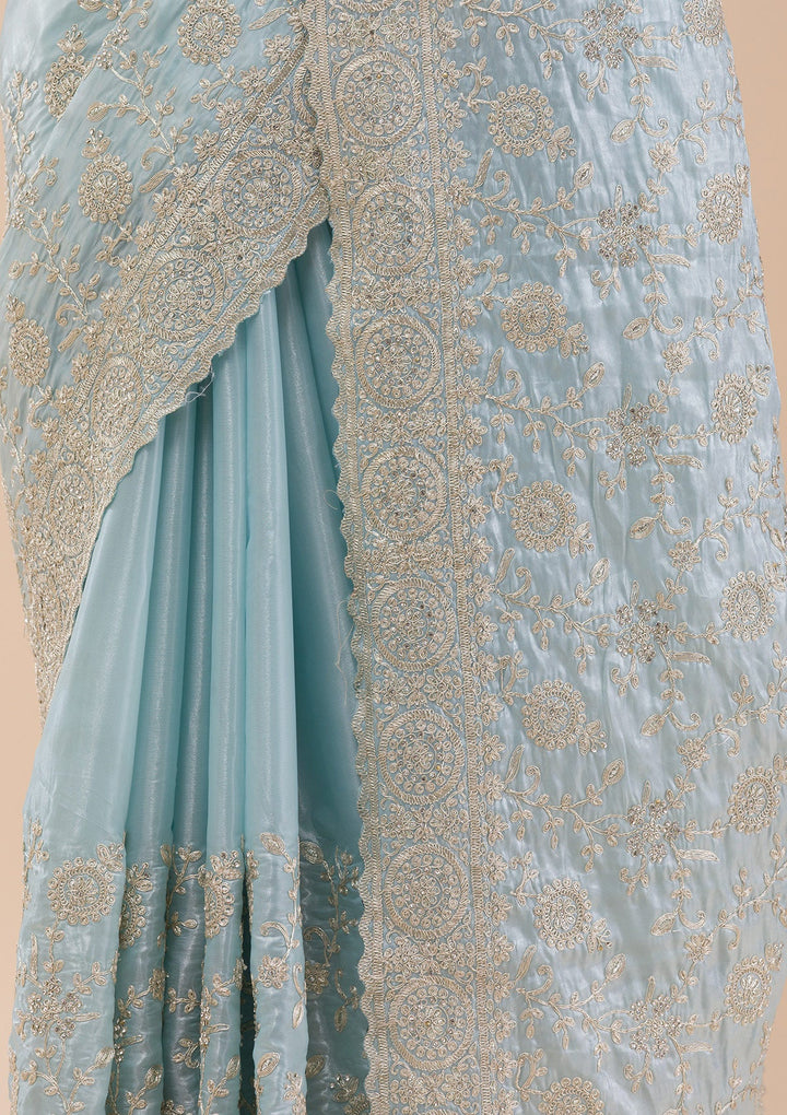 Sky Blue Zariwork Organza Saree-Koskii