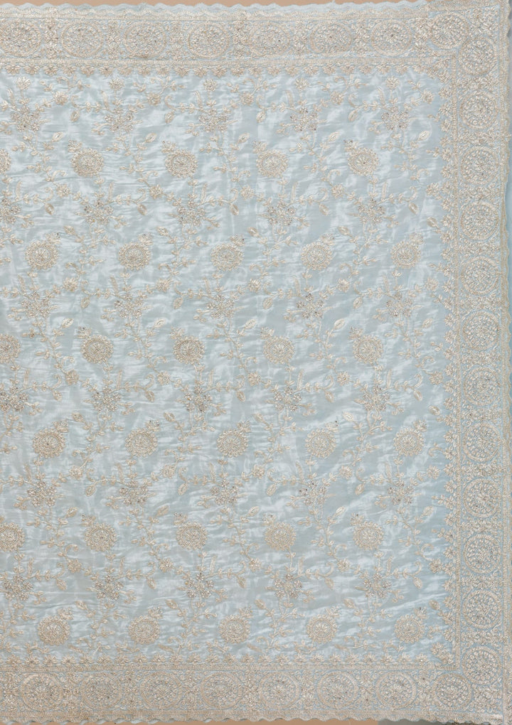 Sky Blue Zariwork Organza Saree-Koskii