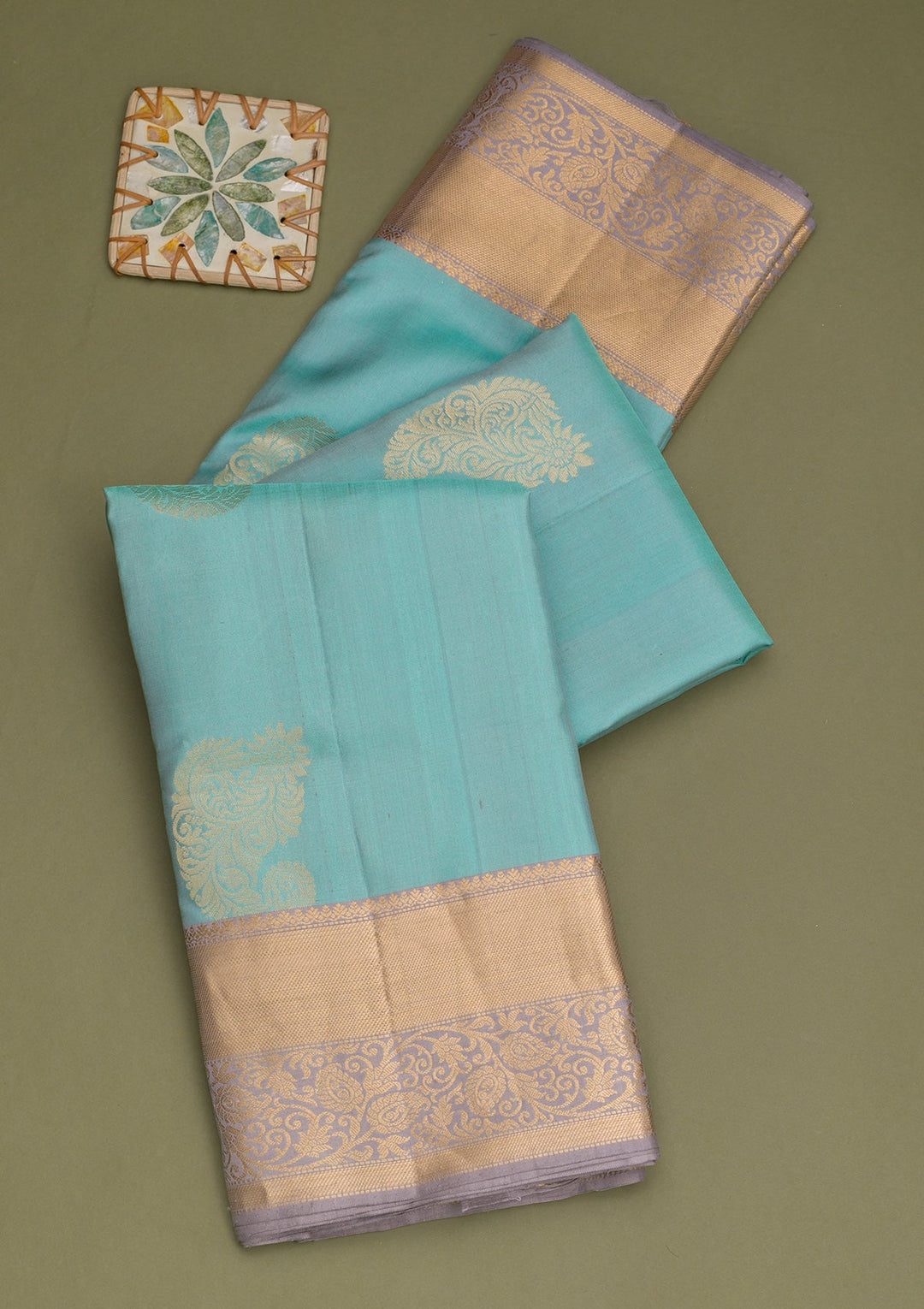 Sky Blue Zariwork Pure Silk Saree-Koskii