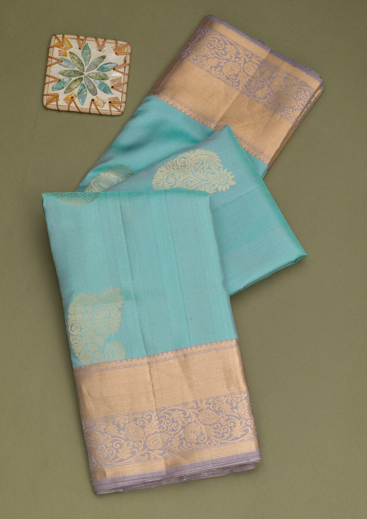 Sky Blue Zariwork Pure Silk Saree-Koskii