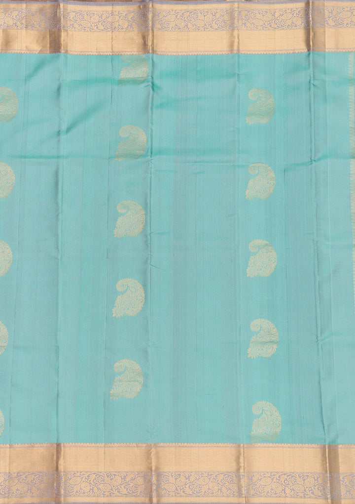 Sky Blue Zariwork Pure Silk Saree-Koskii