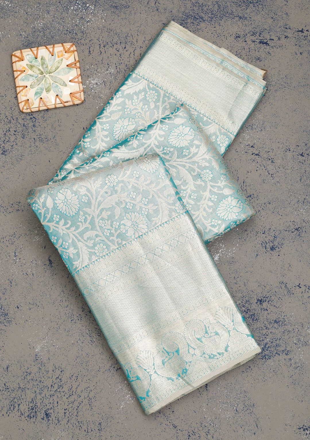 Sky Blue Zariwork Pure Silk Saree-Koskii