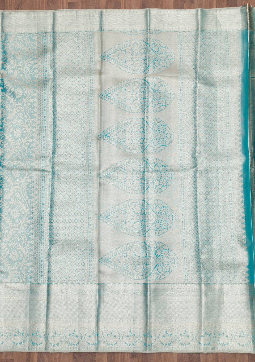 Sky Blue Zariwork Pure Silk Saree-Koskii