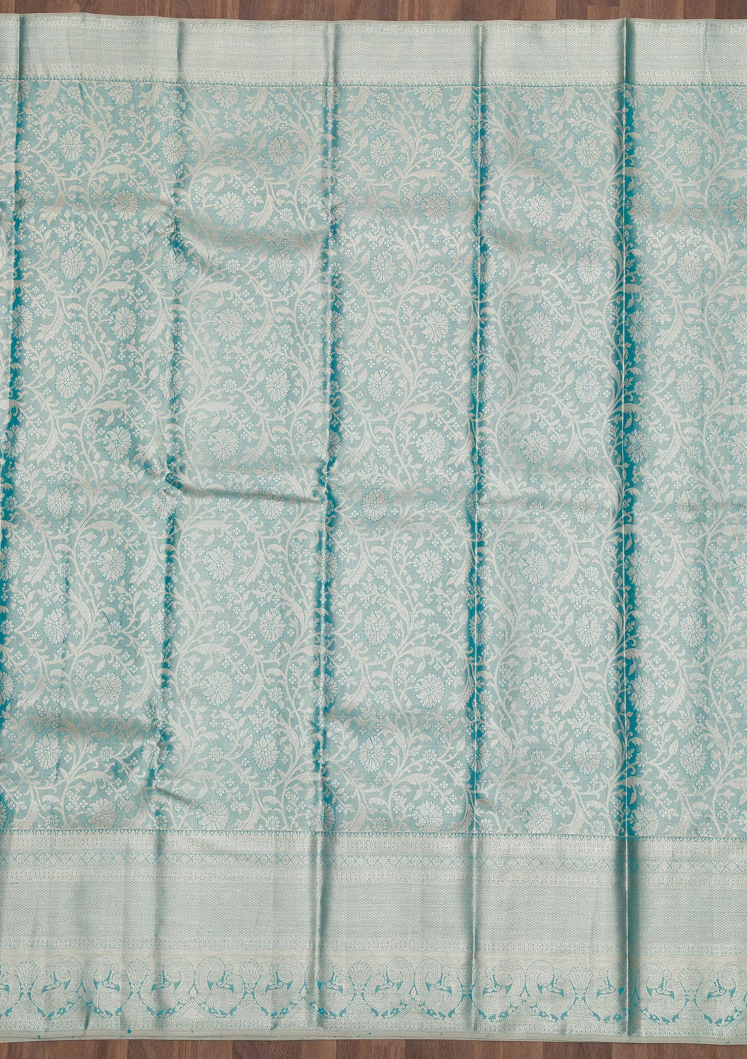 Sky Blue Zariwork Pure Silk Saree-Koskii