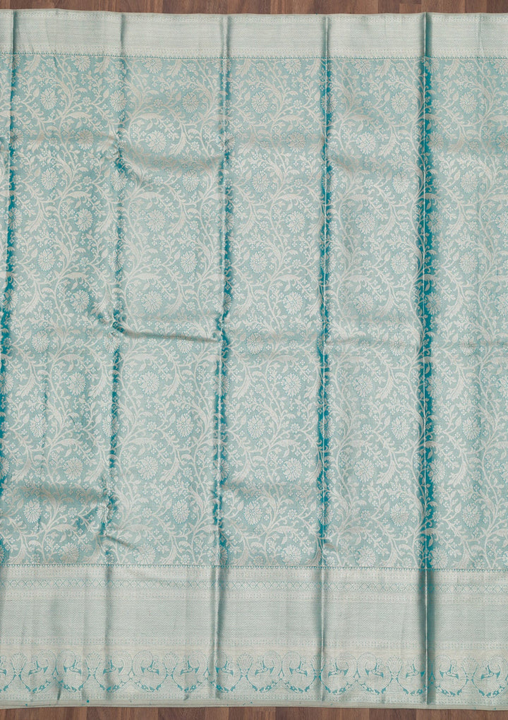Sky Blue Zariwork Pure Silk Saree-Koskii