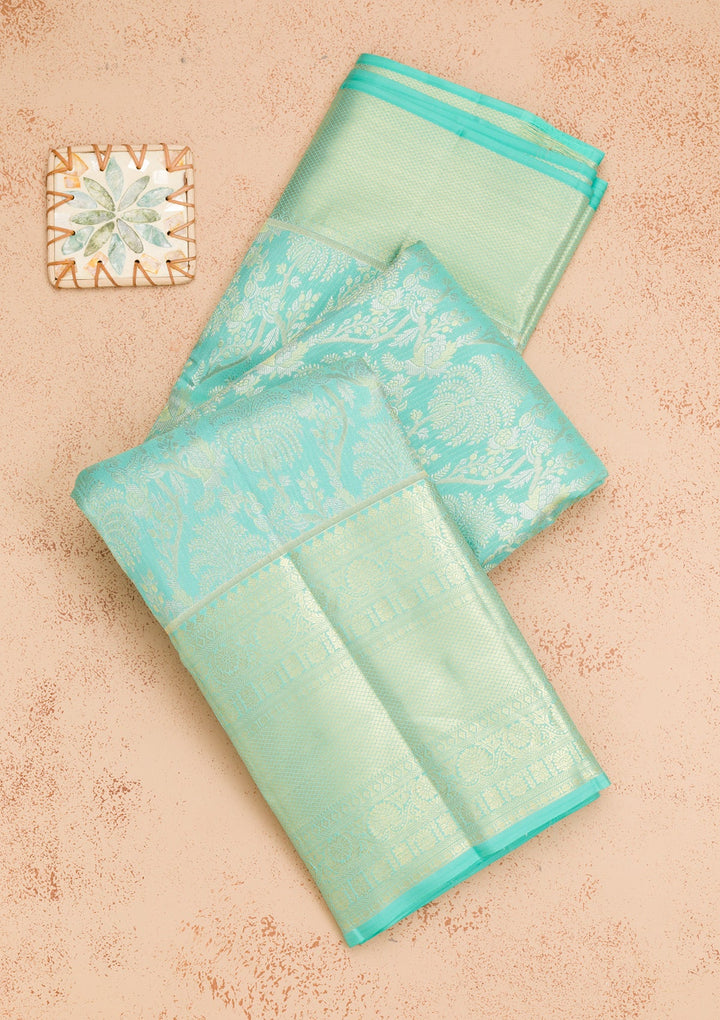 Sky Blue Zariwork Pure Silk Saree-Koskii