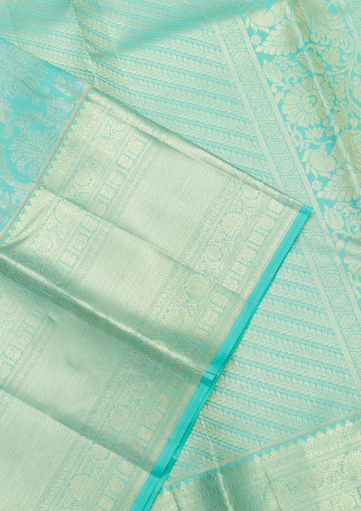 Sky Blue Zariwork Pure Silk Saree-Koskii
