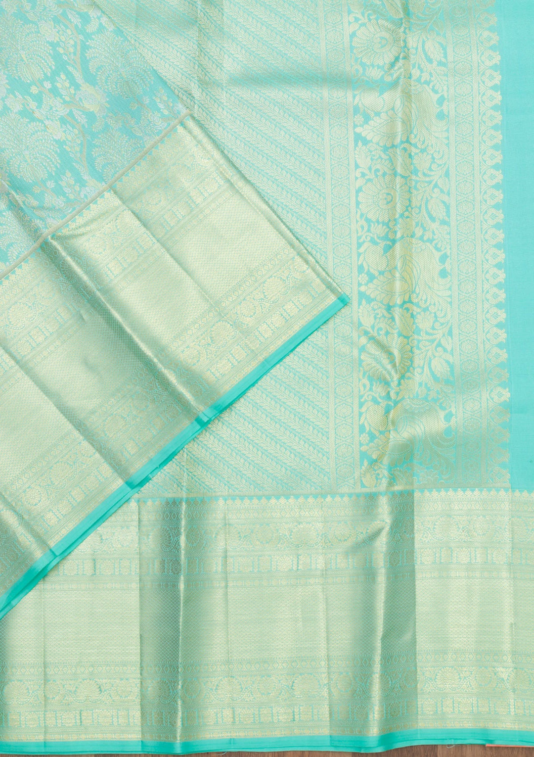 Sky Blue Zariwork Pure Silk Saree-Koskii