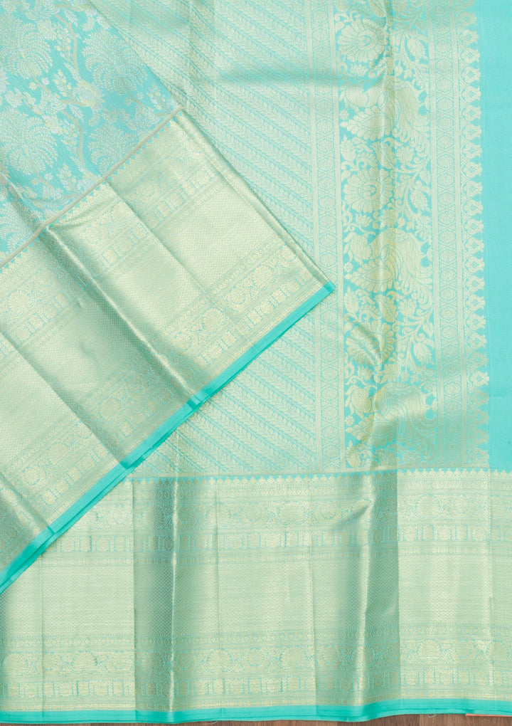 Sky Blue Zariwork Pure Silk Saree-Koskii