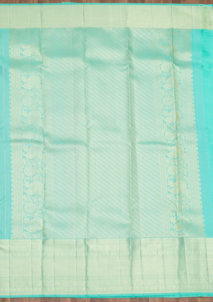 Sky Blue Zariwork Pure Silk Saree-Koskii