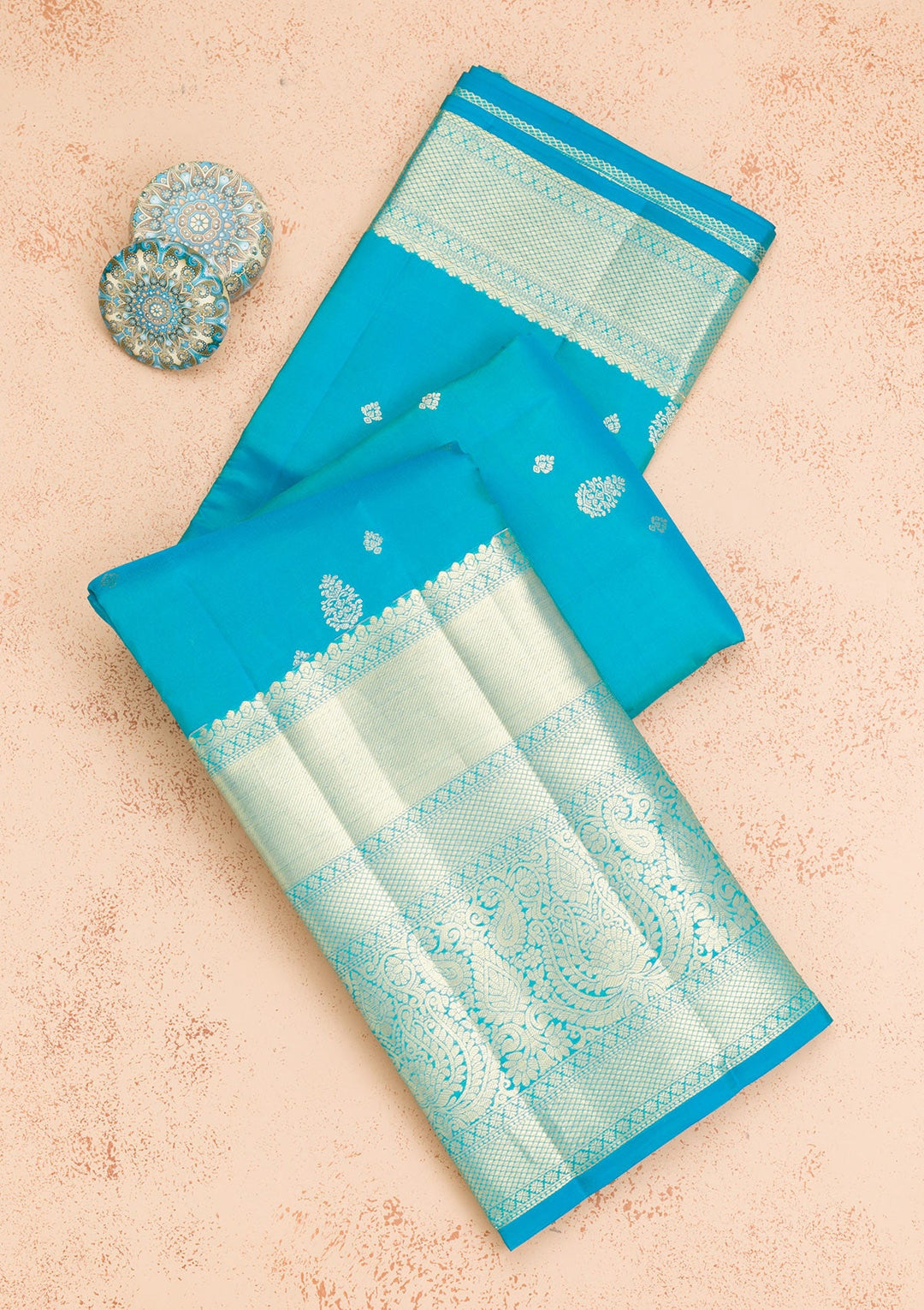 Sky Blue Zariwork Pure Silk Saree-Koskii