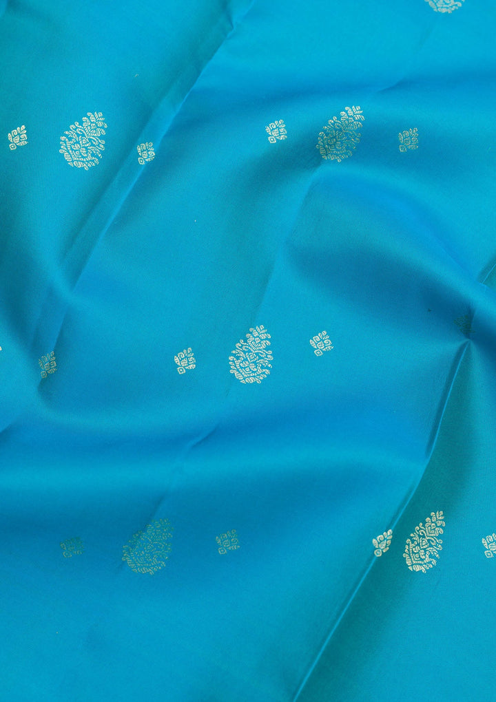 Sky Blue Zariwork Pure Silk Saree-Koskii