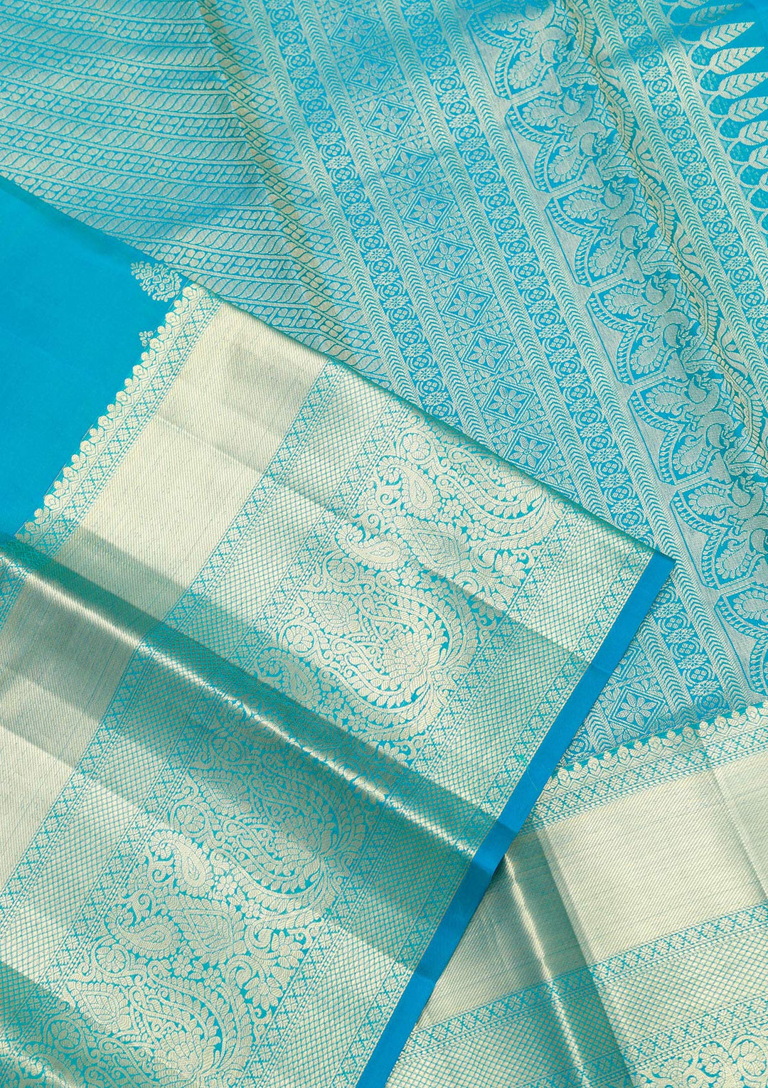 Sky Blue Zariwork Pure Silk Saree-Koskii