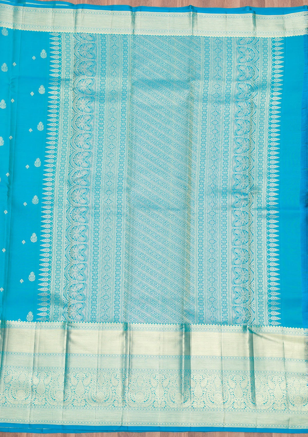 Sky Blue Zariwork Pure Silk Saree-Koskii