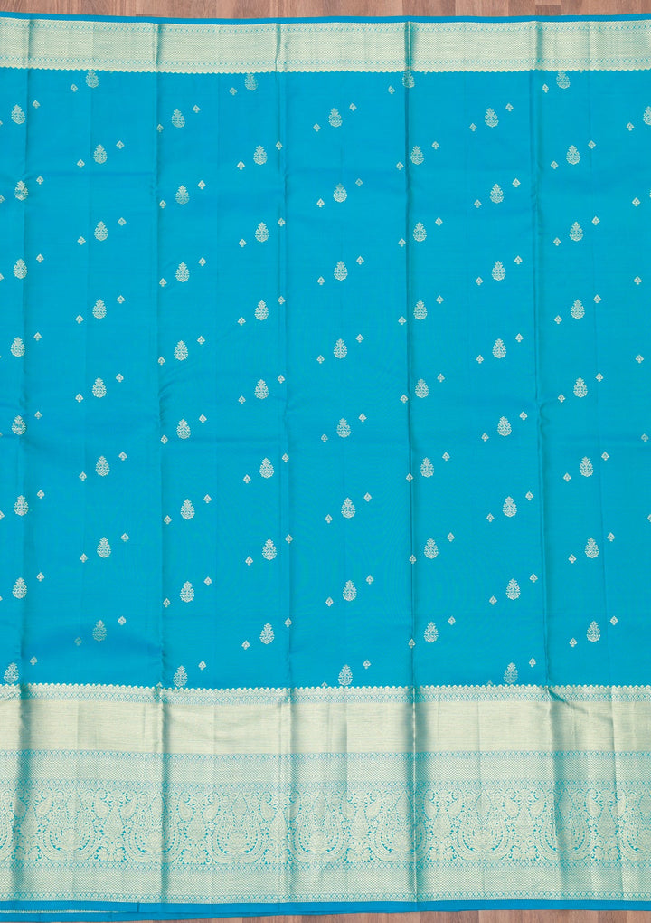 Sky Blue Zariwork Pure Silk Saree-Koskii