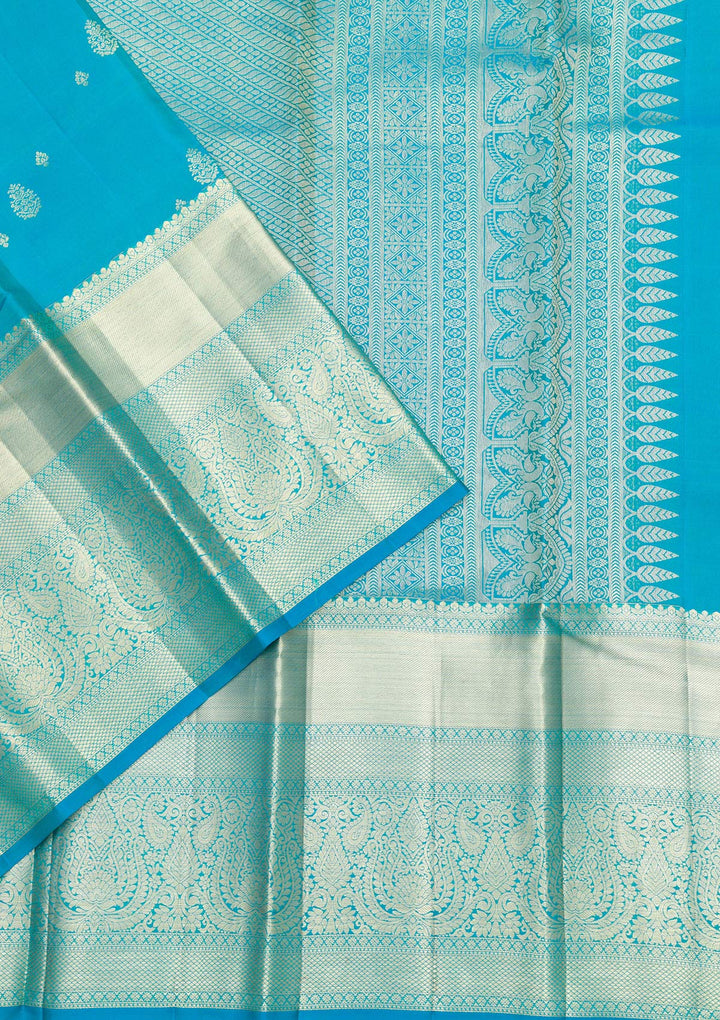 Sky Blue Zariwork Pure Silk Saree-Koskii