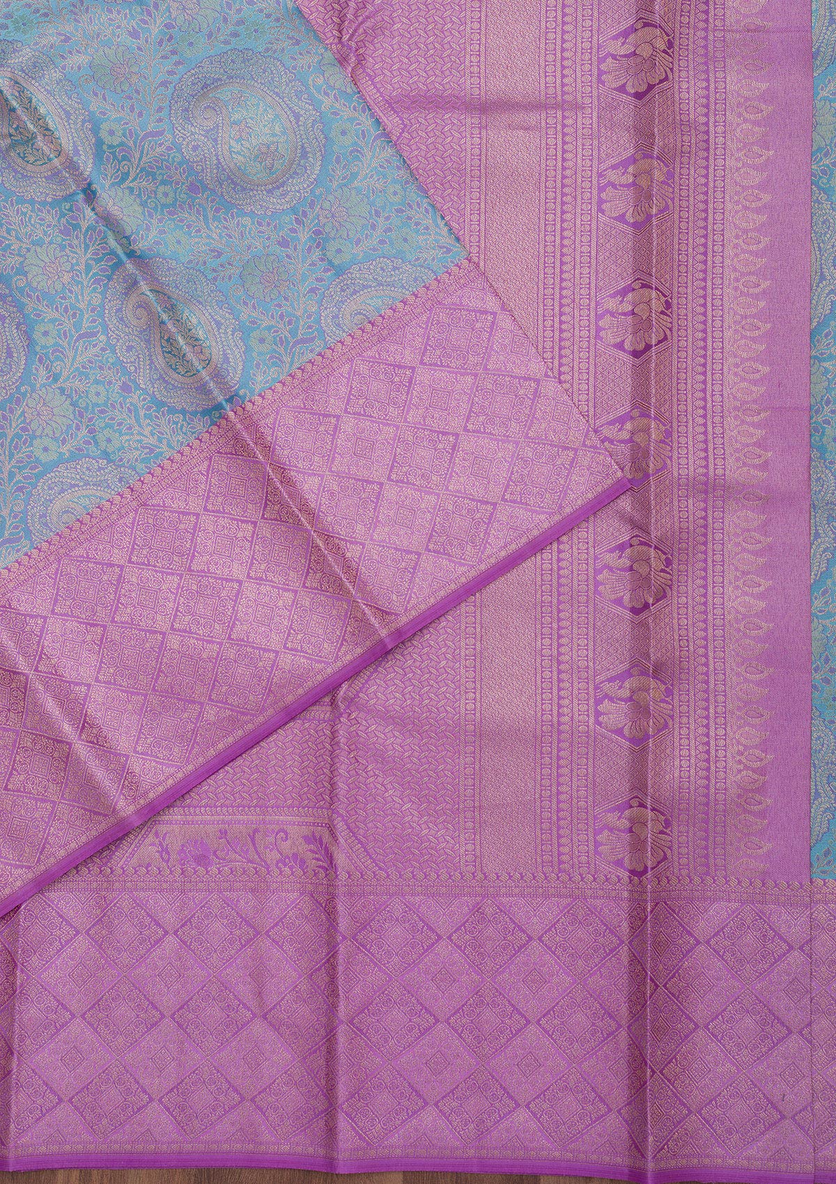 Sky Blue Zariwork Pure Silk Saree-Koskii