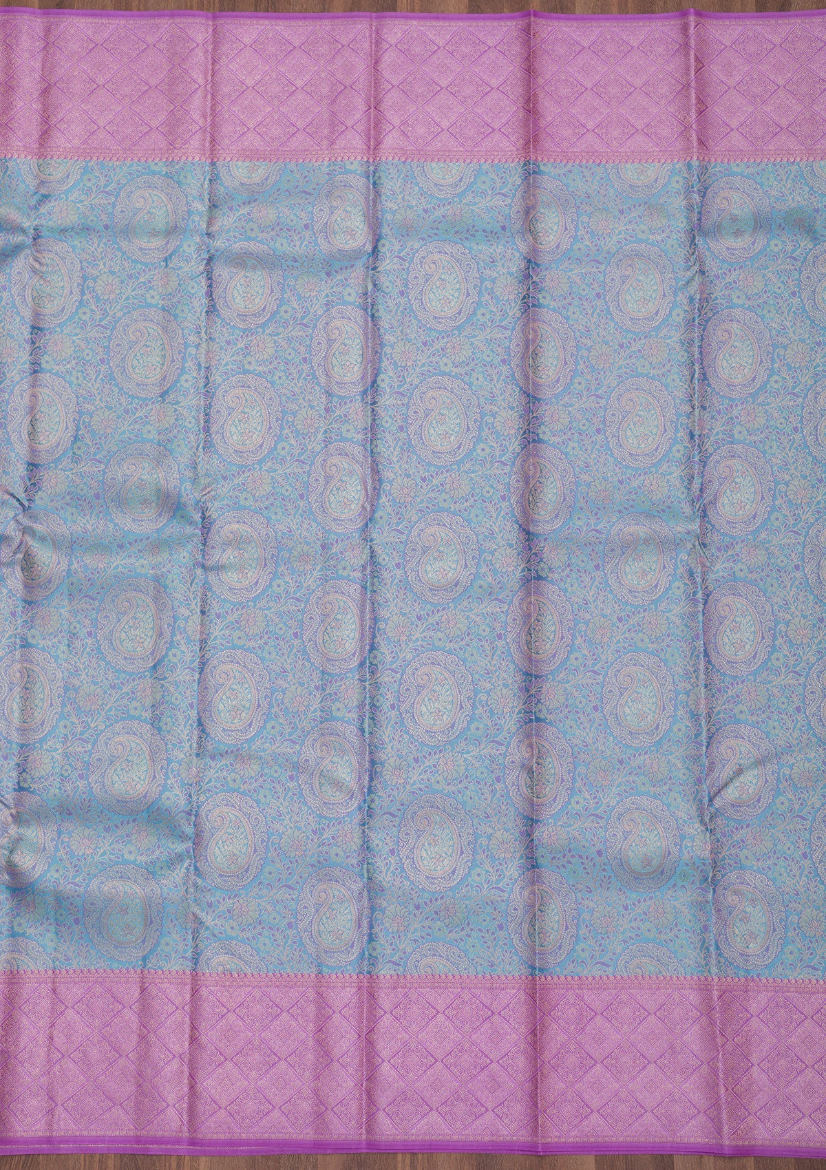 Sky Blue Zariwork Pure Silk Saree-Koskii