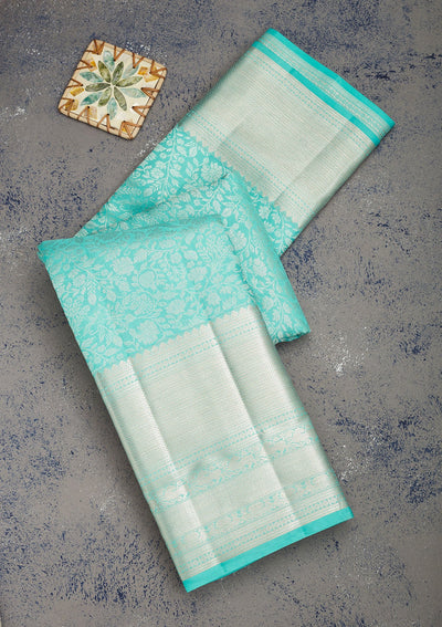 Sky Blue Zariwork Pure Silk Saree-Koskii