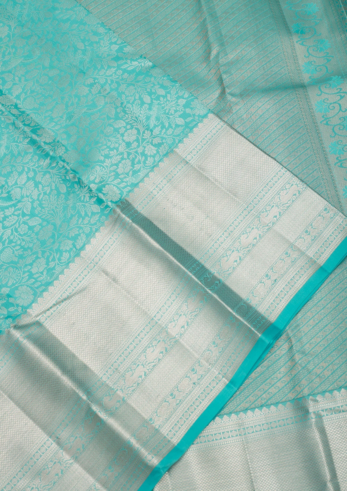 Sky Blue Zariwork Pure Silk Saree-Koskii