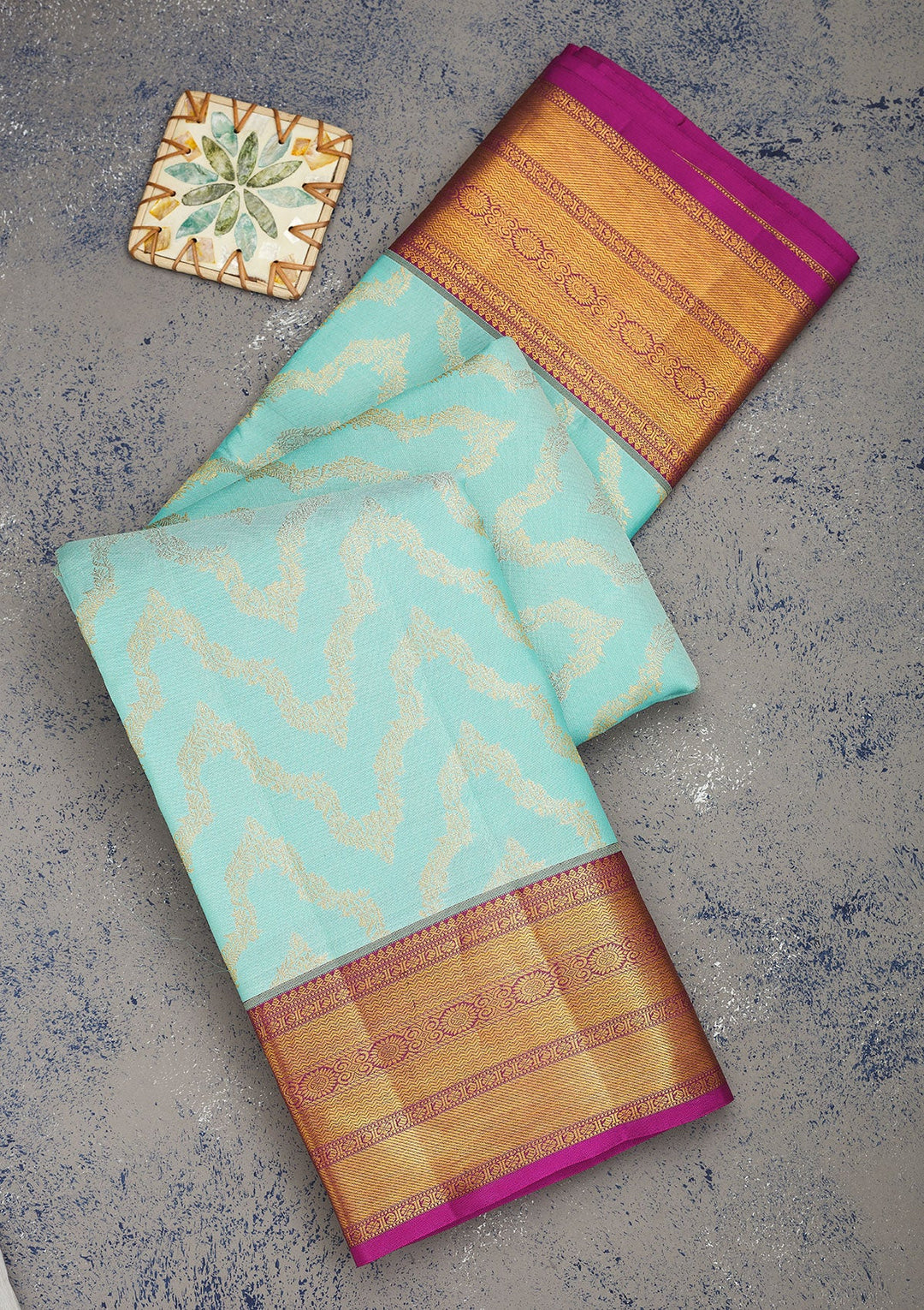 Sky Blue Zariwork Pure Silk Saree-Koskii