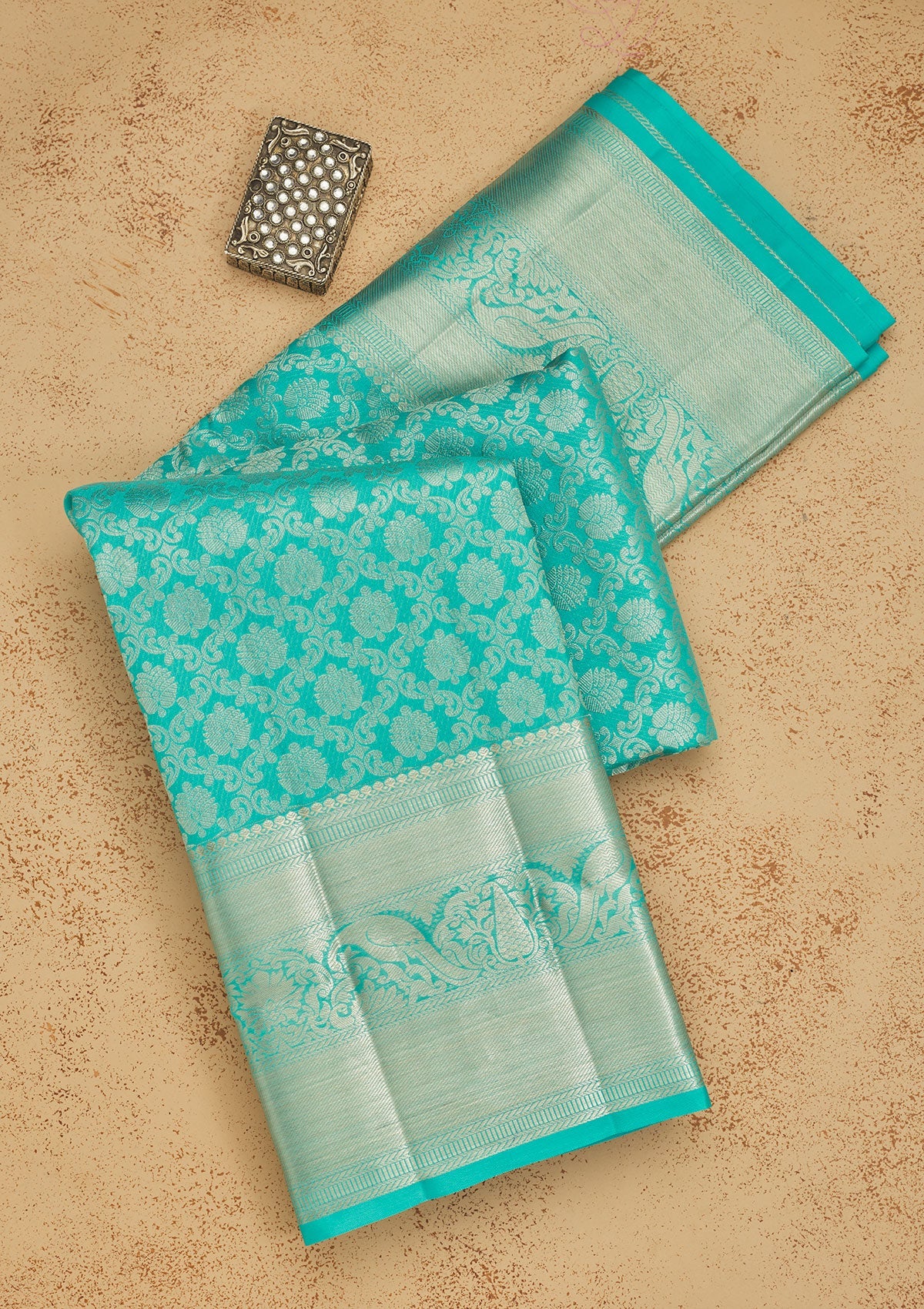 Sky Blue Zariwork Pure Silk Saree-Koskii