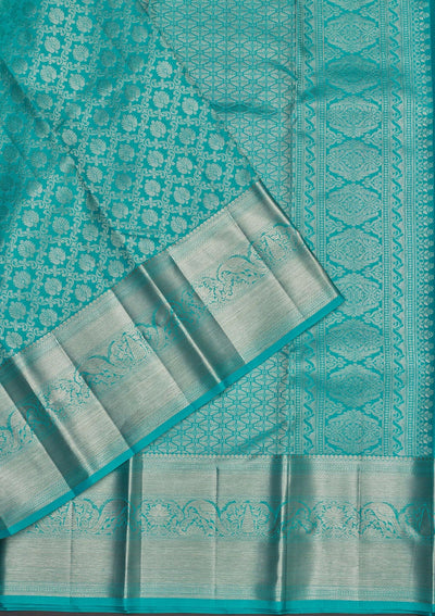 Sky Blue Zariwork Pure Silk Saree-Koskii