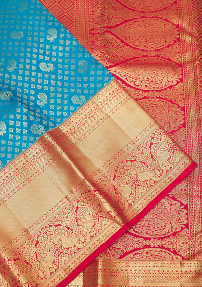 Sky Blue Zariwork Pure Silk Saree-Koskii