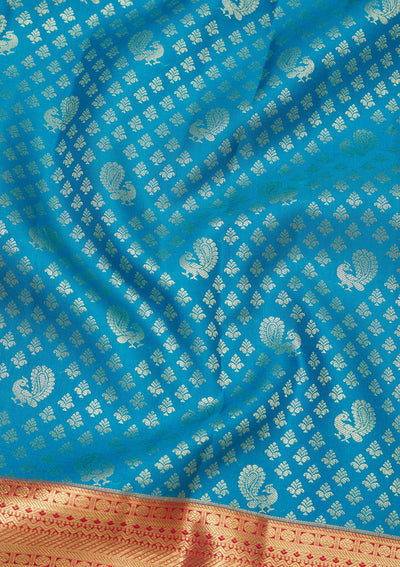 Sky Blue Zariwork Pure Silk Saree-Koskii