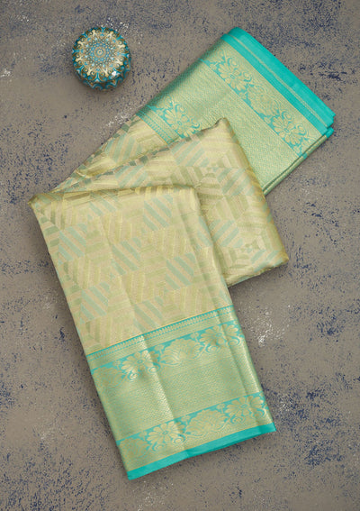 Sky Blue Zariwork Pure Silk Saree-Koskii