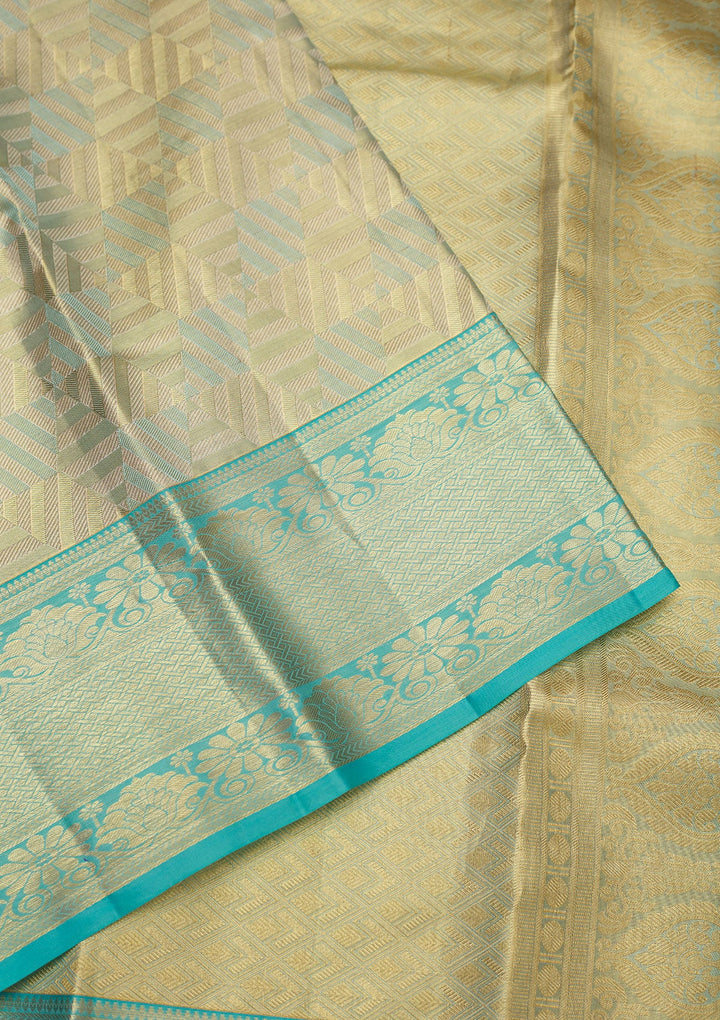 Sky Blue Zariwork Pure Silk Saree-Koskii