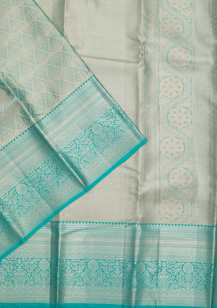 Sky Blue Zariwork Pure Silk Saree-Koskii