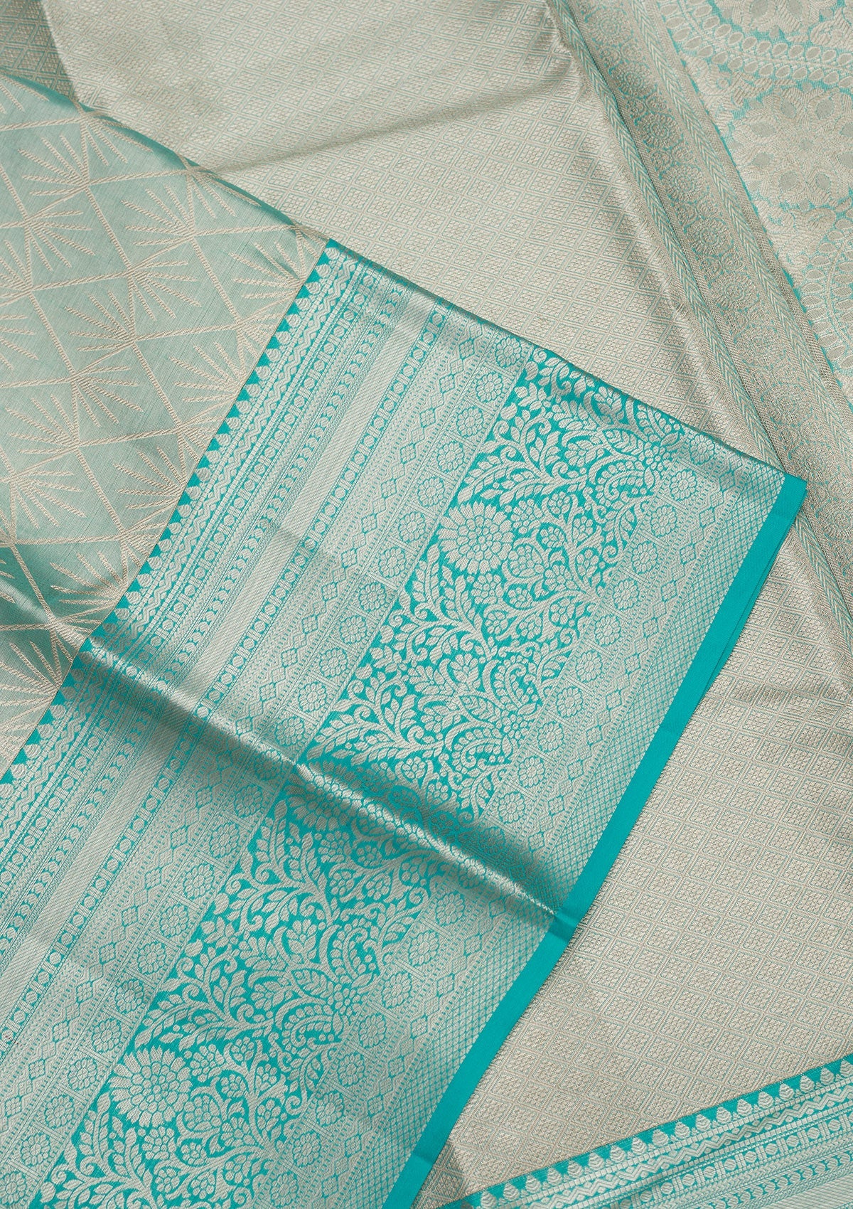 Sky Blue Zariwork Pure Silk Saree-Koskii