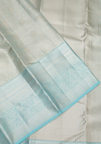 Sky Blue Zariwork Pure Silk Saree-Koskii